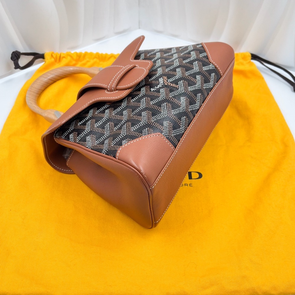 GOYARD Saigon Mini Bag Black & Tan Goyardine Canvas Leather Trim - Picture 9 of 15